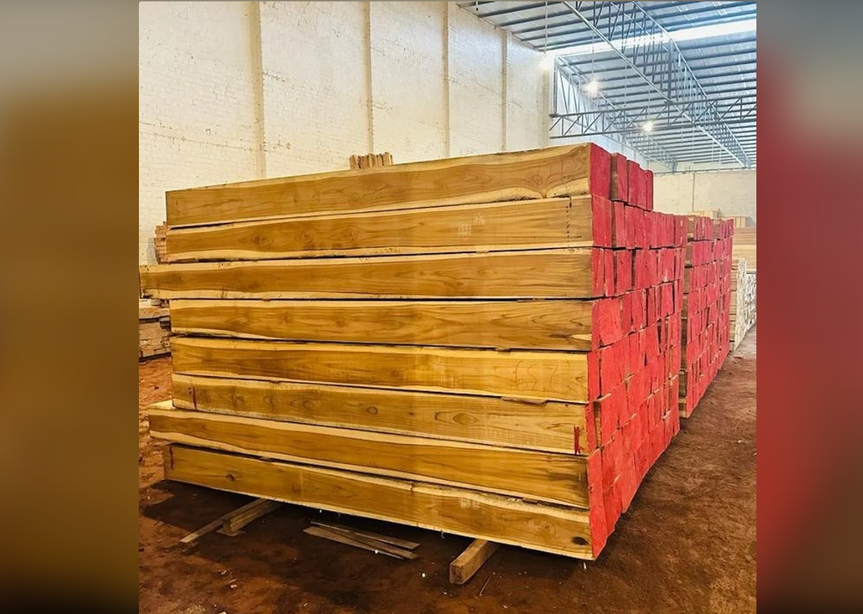 Stacked Brazil teakwood timber sections